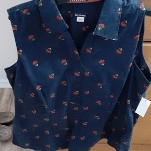 Navy blue top with cherries